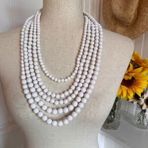 Lisa E Multilayer White  Beaded Necklace